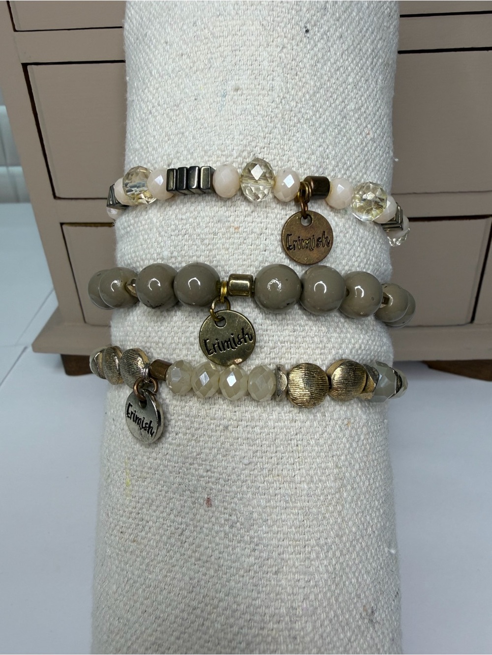 Erimish Taupe & Cream Beaded Stack Bracelet Set